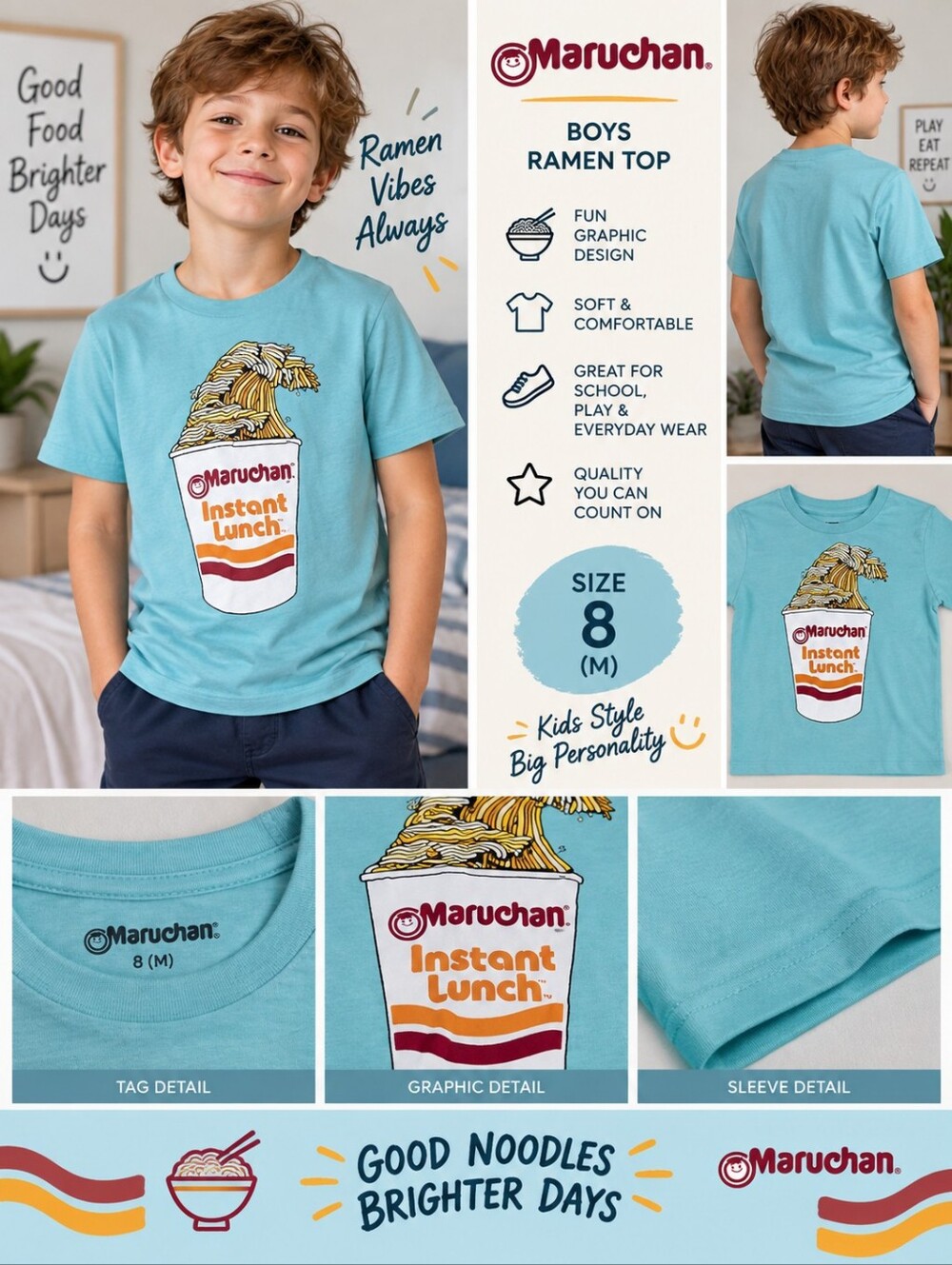 Maruchan boys size 8 blue Ramen top #19